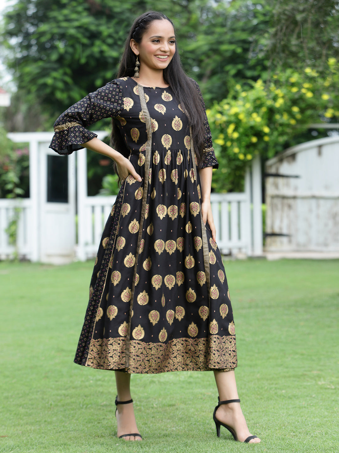 Juniper Women Black Rayon Printed Jacket Style Dress - Distacart
