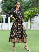 Thumbnail for Juniper Women Black Rayon Printed Jacket Style Dress - Distacart