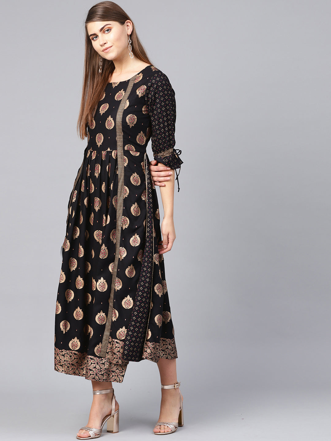 Juniper Women Black Rayon Printed Jacket Style Dress - Distacart