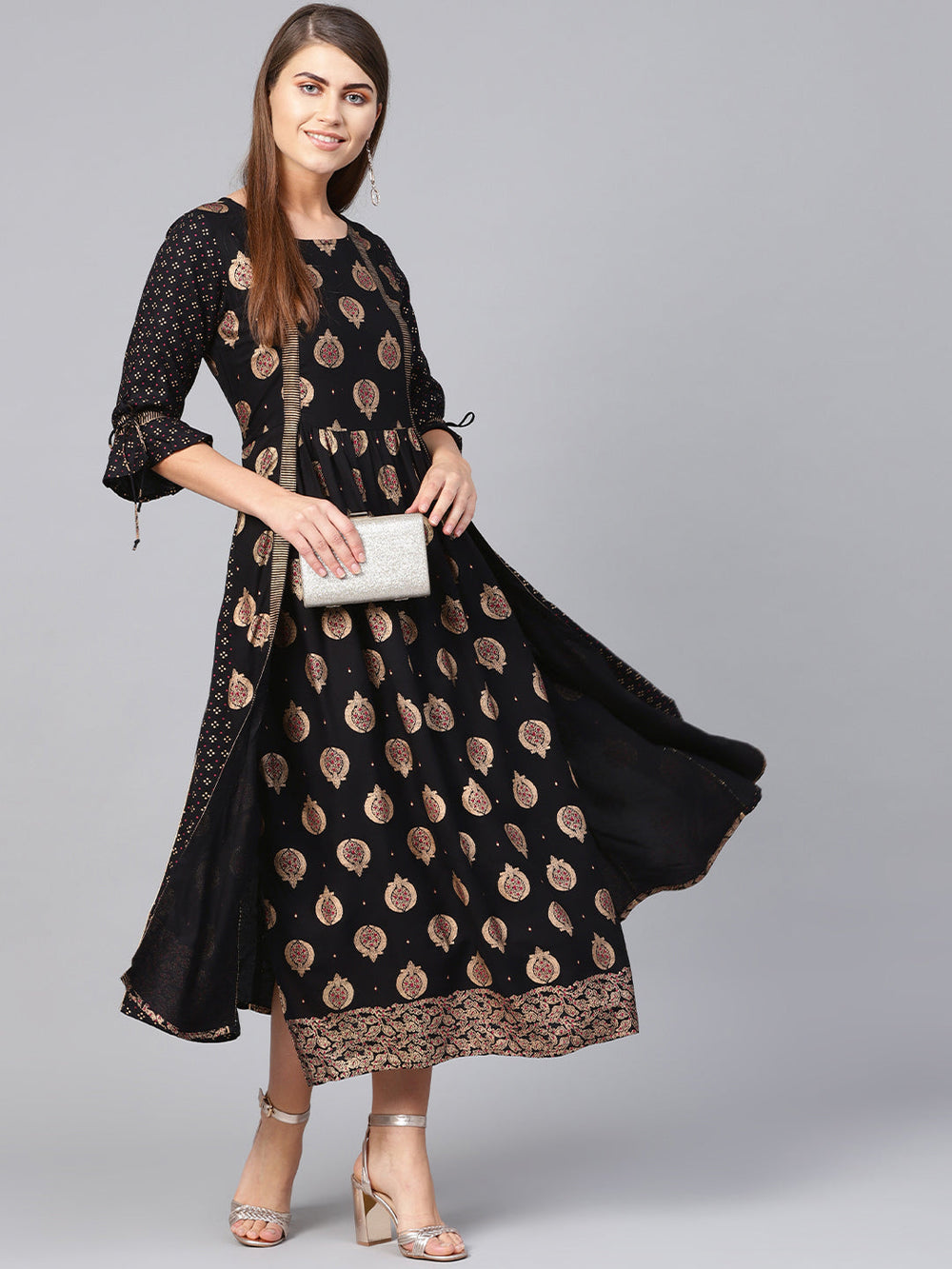 Juniper Women's Black Rayon Printed Jacket Style Dress - Distacart