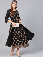 Thumbnail for Juniper Women's Black Rayon Printed Jacket Style Dress - Distacart