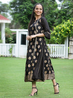 Thumbnail for Juniper Women Black Rayon Printed Jacket Style Dress - Distacart