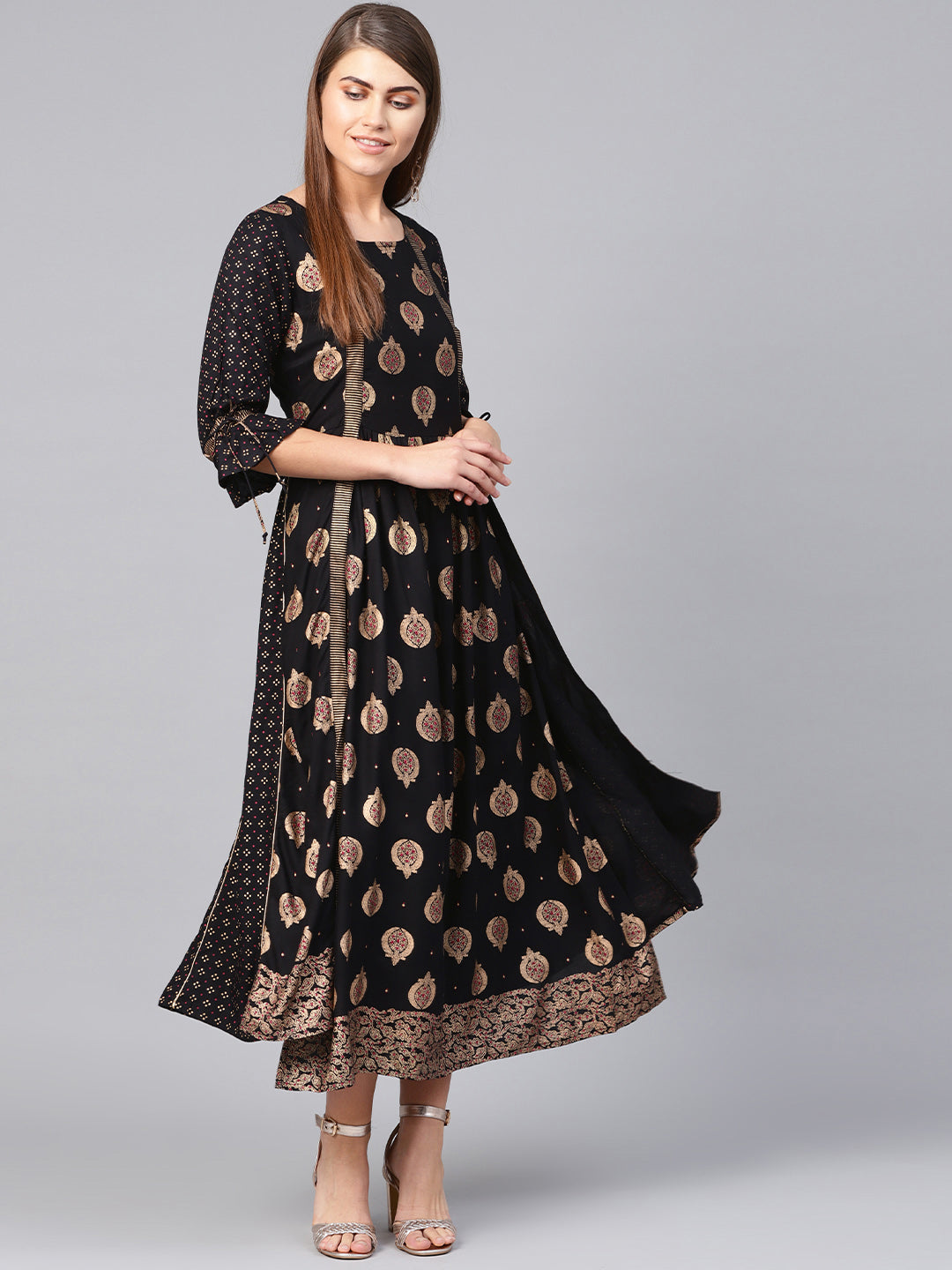 Juniper Women Black Rayon Printed Jacket Style Dress - Distacart