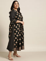 Thumbnail for Juniper Women's Black Rayon Festive Wear Printed Jacket Style Dress - Distacart