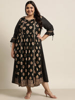 Thumbnail for Juniper Women's Black Rayon Festive Wear Printed Jacket Style Dress - Distacart