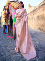 Thumbnail for Mitera Lavender & Gold-Toned Woven Design Zari Silk Blend Banarasi Saree - Distacart