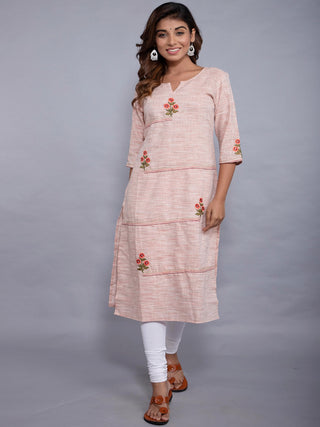 Kalini Women Orange Embroidery Straight Kurta - Distacart