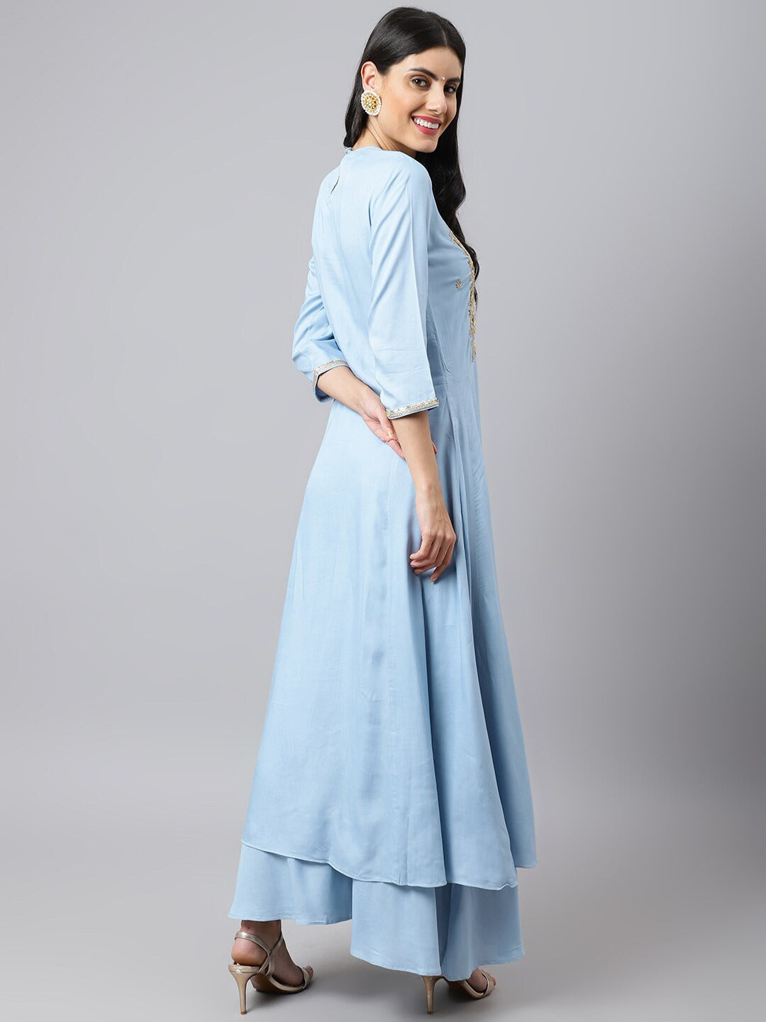 Khushal K Ethnic Motifs Yoke Design Zari Sequined Anarkali Kurta with Palazzos - Distacart