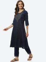 Thumbnail for Biba Women Navy Blue Printed Kurta with Trousers - Distacart