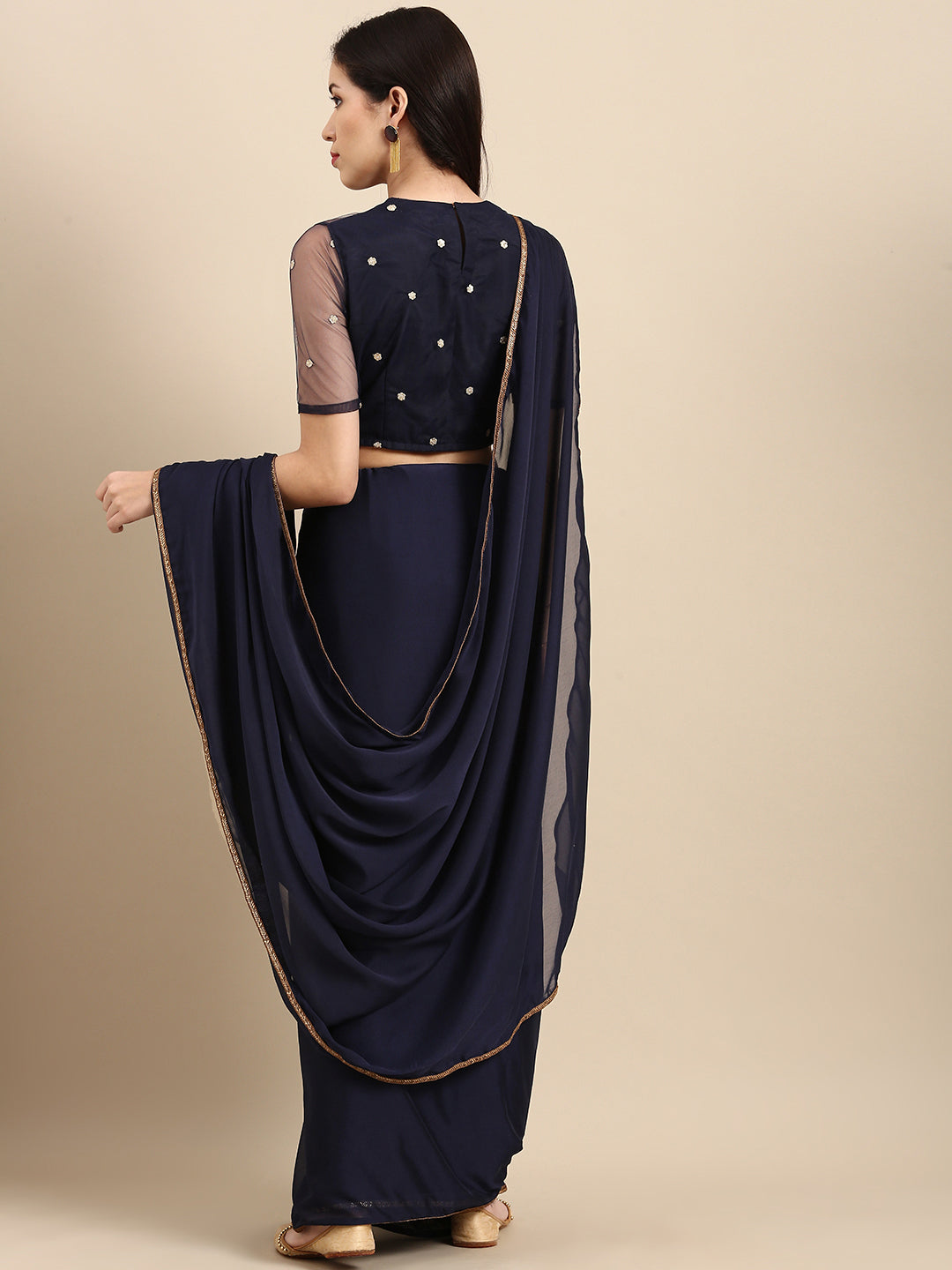 Sangria Blue Gotta Patti Silk Blend Saree - Distacart