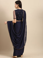Thumbnail for Sangria Blue Gotta Patti Silk Blend Saree - Distacart