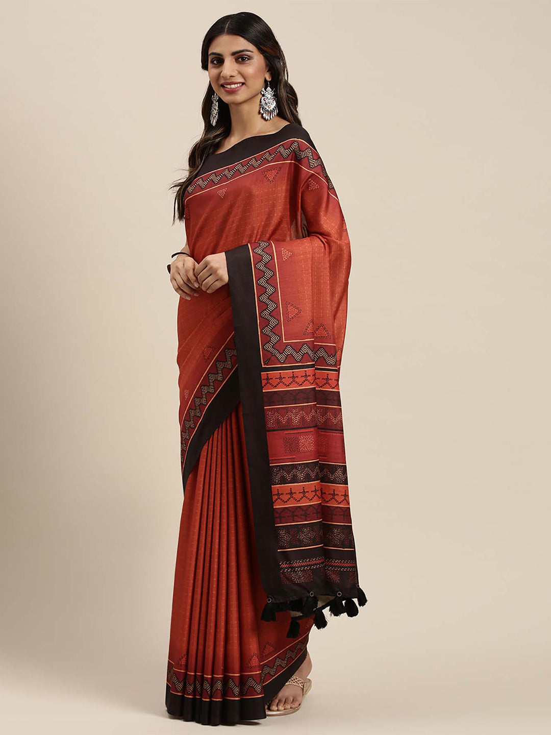 Soch Red & Orange Silk Blend Saree - Distacart