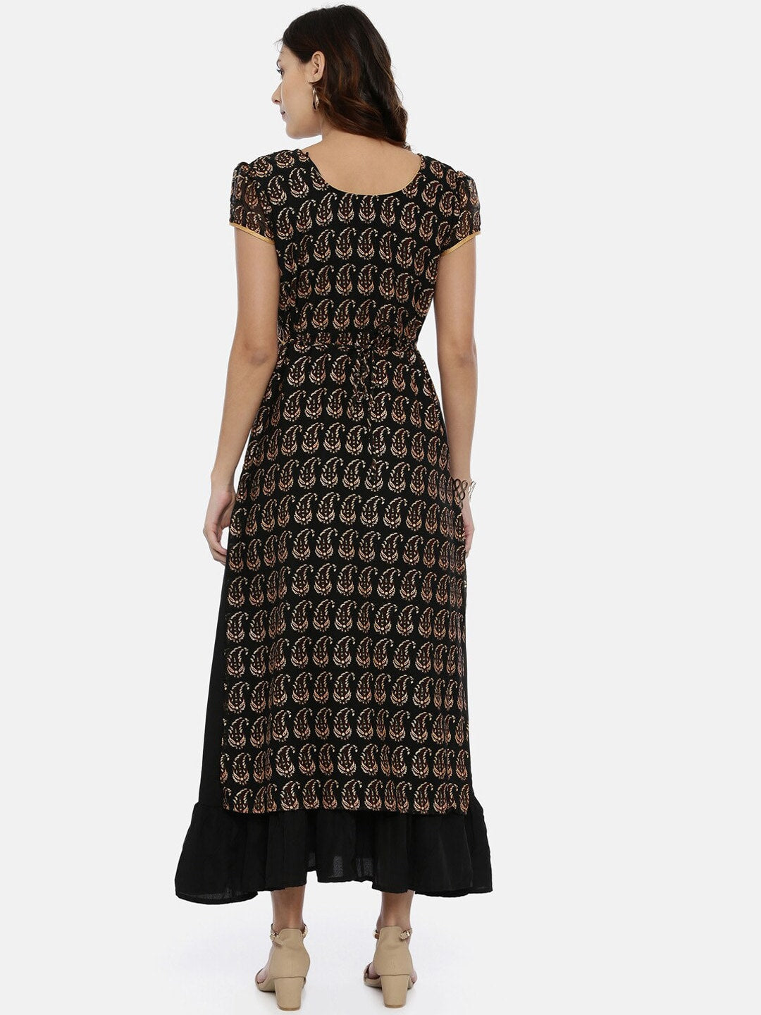 Souchii Black & Yellow Printed Maxi Dress - Distacart