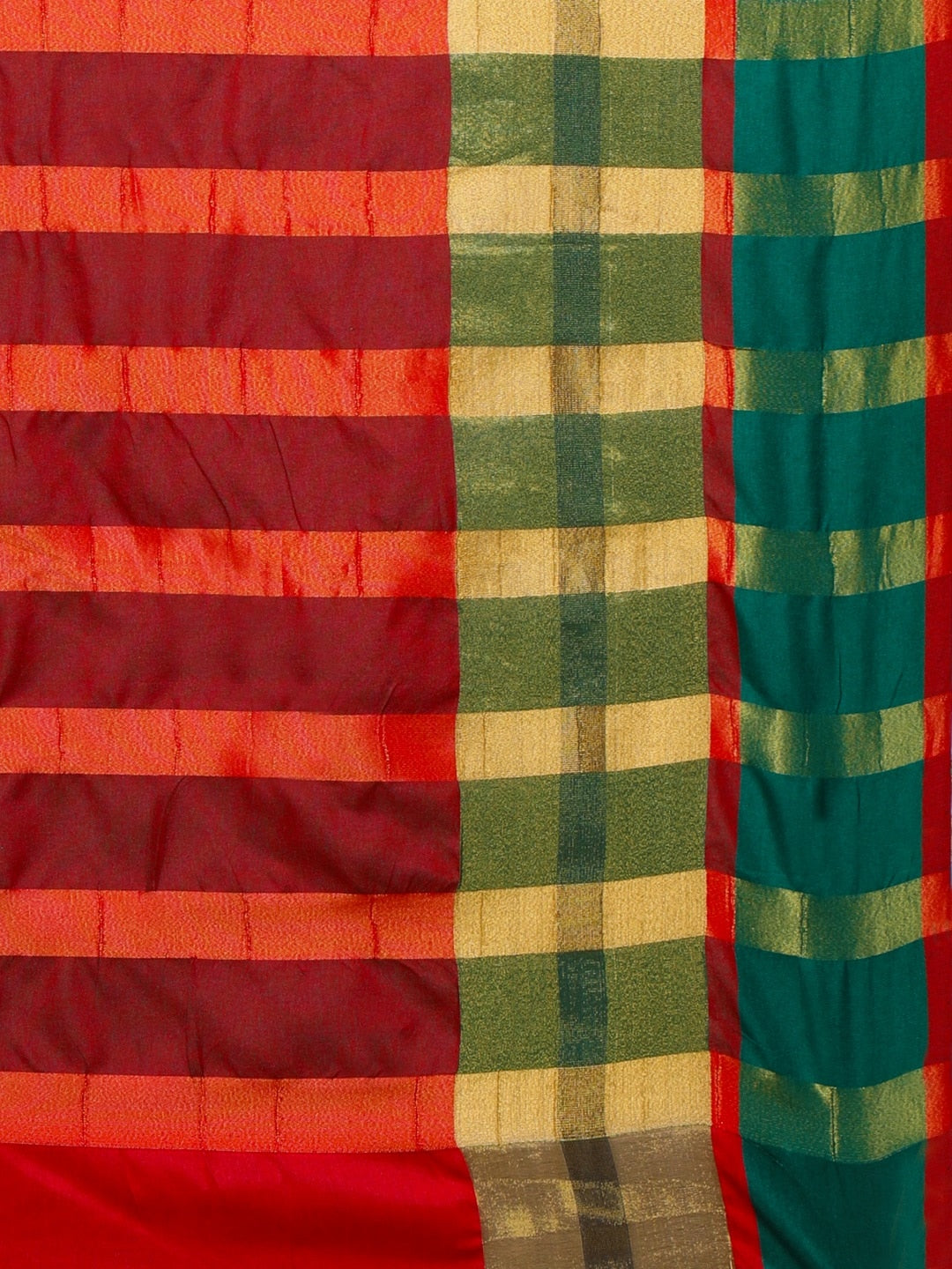 Saree Mall Red & Gold-Toned Silk Cotton Colourblocked Kanjeevaram Saree - Distacart