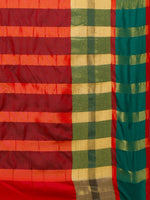 Thumbnail for Saree Mall Red & Gold-Toned Silk Cotton Colourblocked Kanjeevaram Saree - Distacart