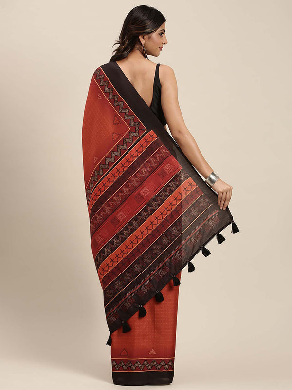 Soch Red & Orange Silk Blend Saree - Distacart