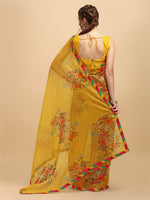 Thumbnail for Sangria Mustard & Orange Floral Mirror Work Organza Saree - Distacart