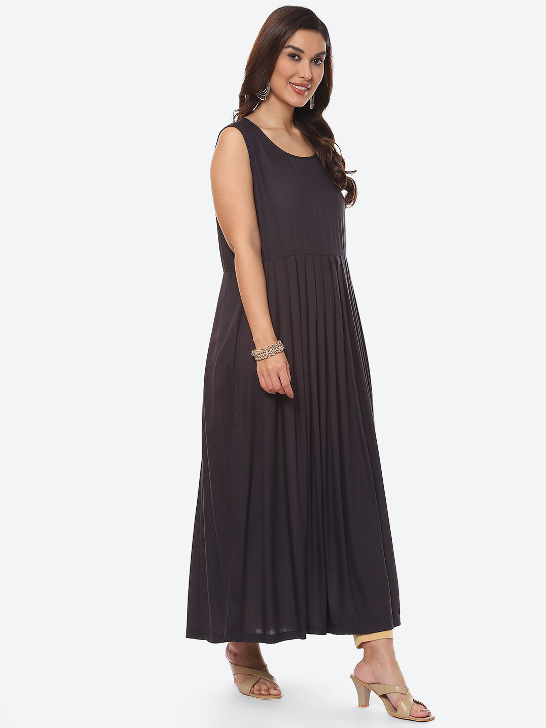 Biba Women Charcoal Solid Anarkali Kurta With Jackect - Distacart