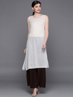 Thumbnail for Biba Women Grey & Beige Floral Embroidered A-lIne Layered Kurta - Distacart