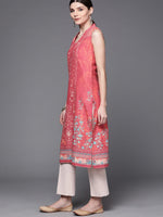 Thumbnail for Biba Women Pink Pure Cotton Ethnic Motifs Printed V-Neck Sleeveless Kurta - Distacart