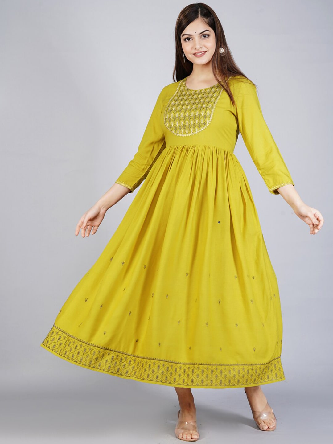 Kalini Women Mustard Yellow Ethnic Motifs Embroidered Anarkali Kurta - Distacart