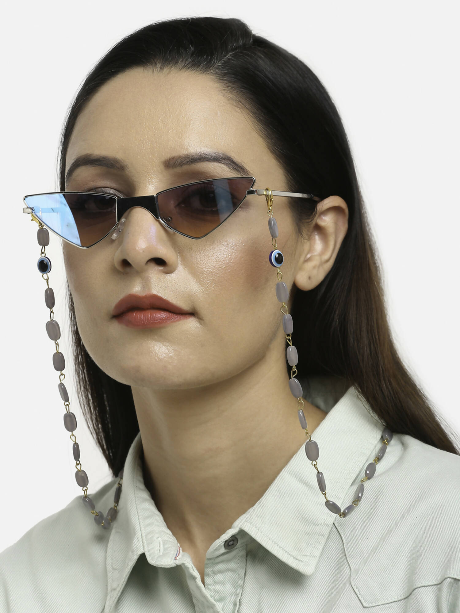 Grey Gold-Toned Alloy Gold Plated Mask Chain - Ruby Raang - Distacart