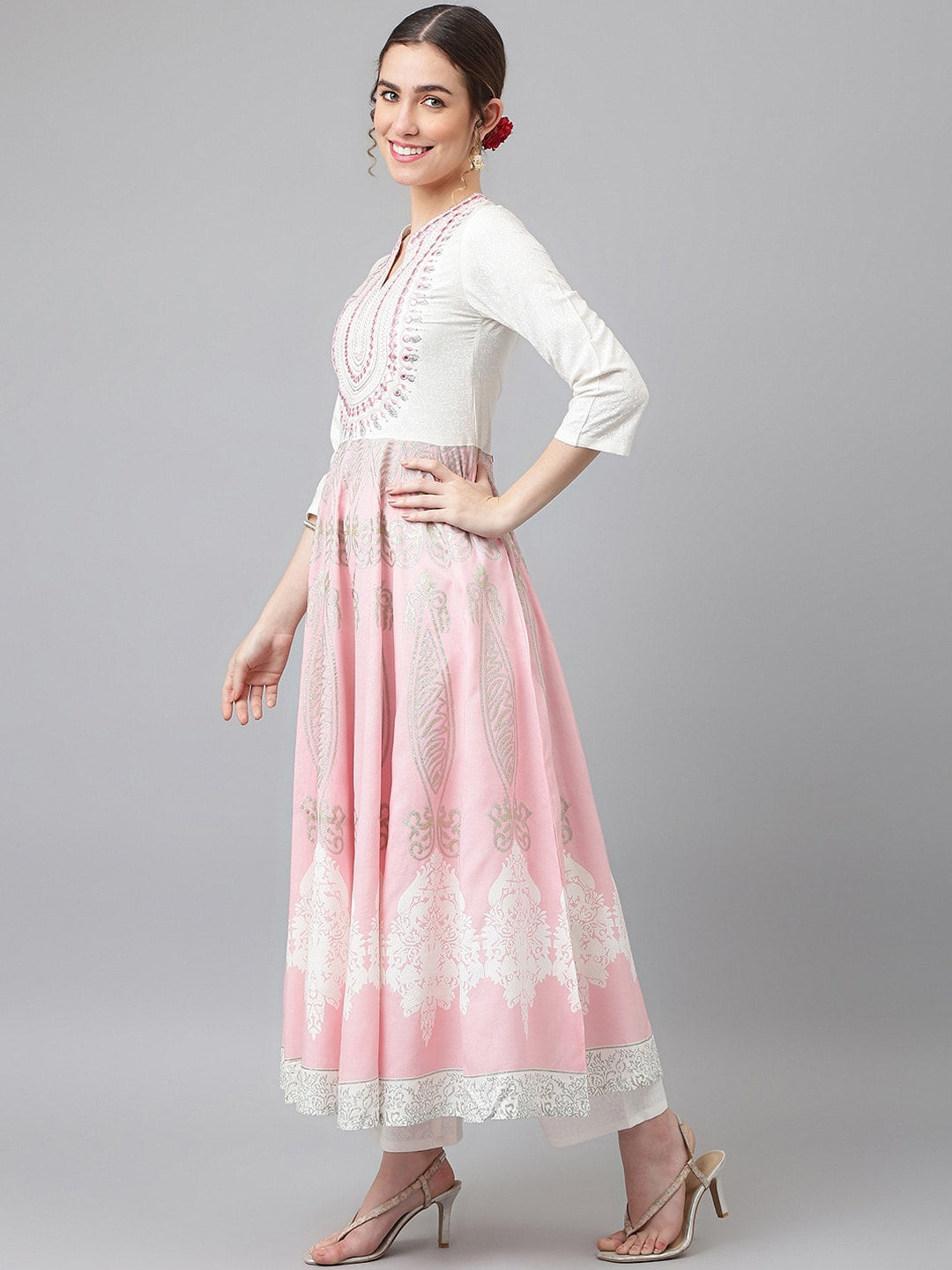 Khushal K Ethnic Motifs Printed Mirror Work Kurta with Palazzos & With Dupatta - Distacart