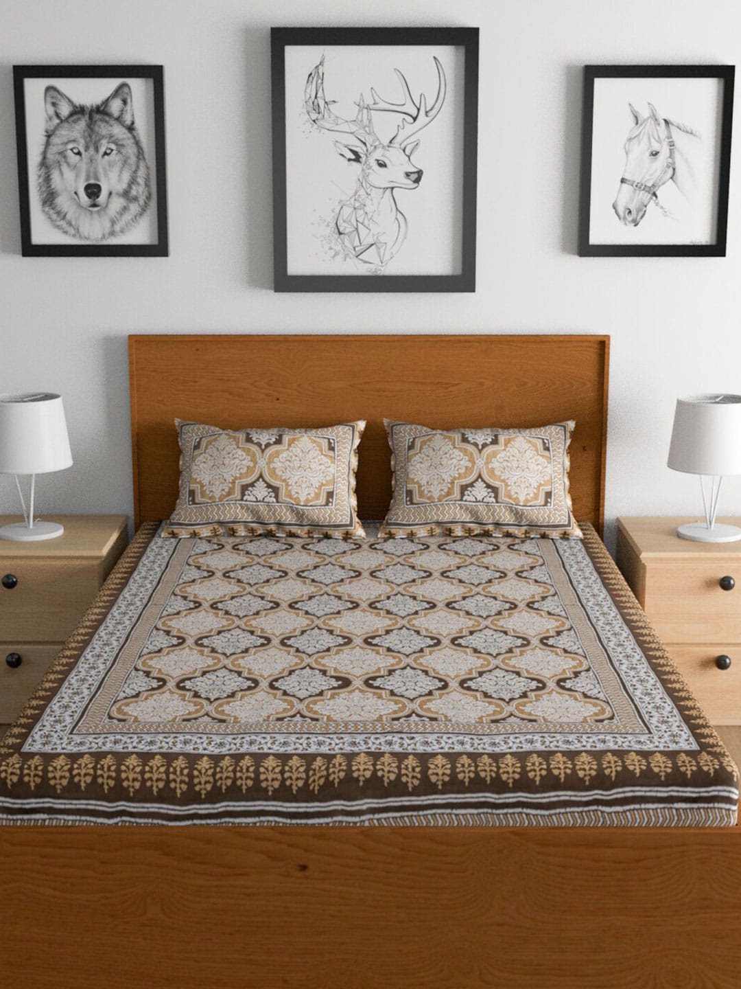 Urban Magic Brown 104 TC King Bedsheet with 2 Pillow Covers - Distacart