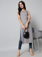 Thumbnail for Kalini Women Grey Geometric Printed Kurta - Distacart