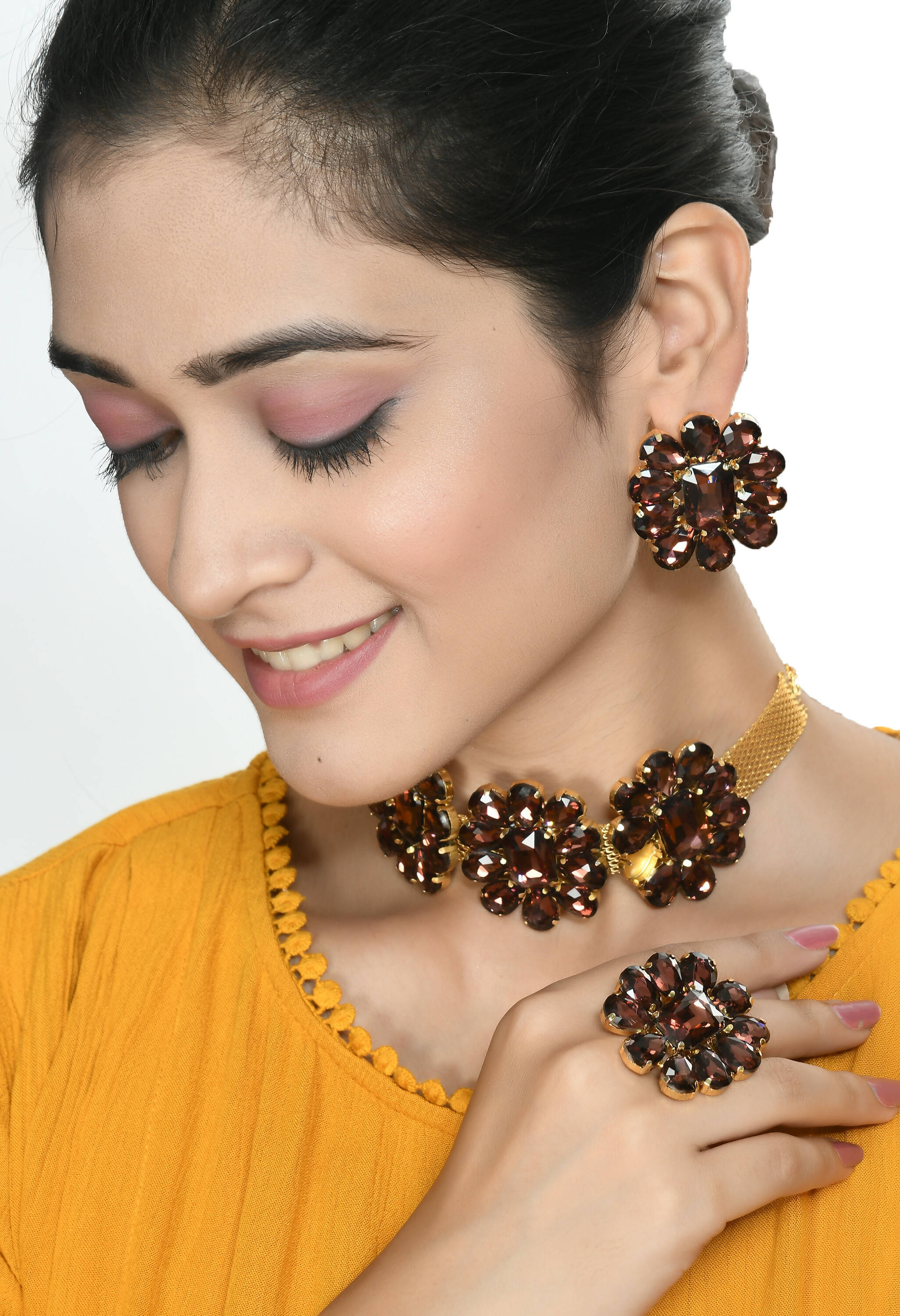 Mominos Fashion Joharkamal Gold-Plated Brass Finish Stone Choker For Women & Girls (Brown) - Distacart
