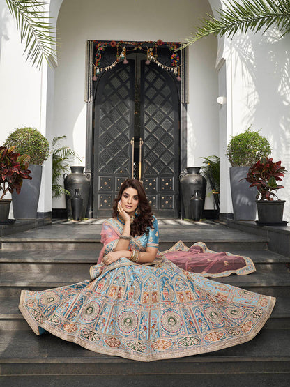 Myra Turquoise Velvet Embroidered Designer Lehenga - Distacart