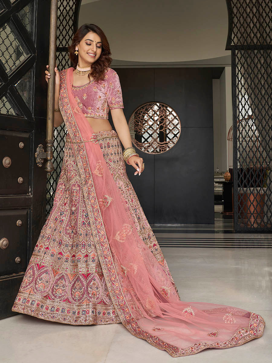Myra Mauve Velvet Embroidered Designer Lehenga - Distacart