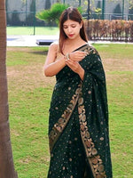 Thumbnail for Kalini Floral Woven Design Zari Banarasi Saree - Distacart