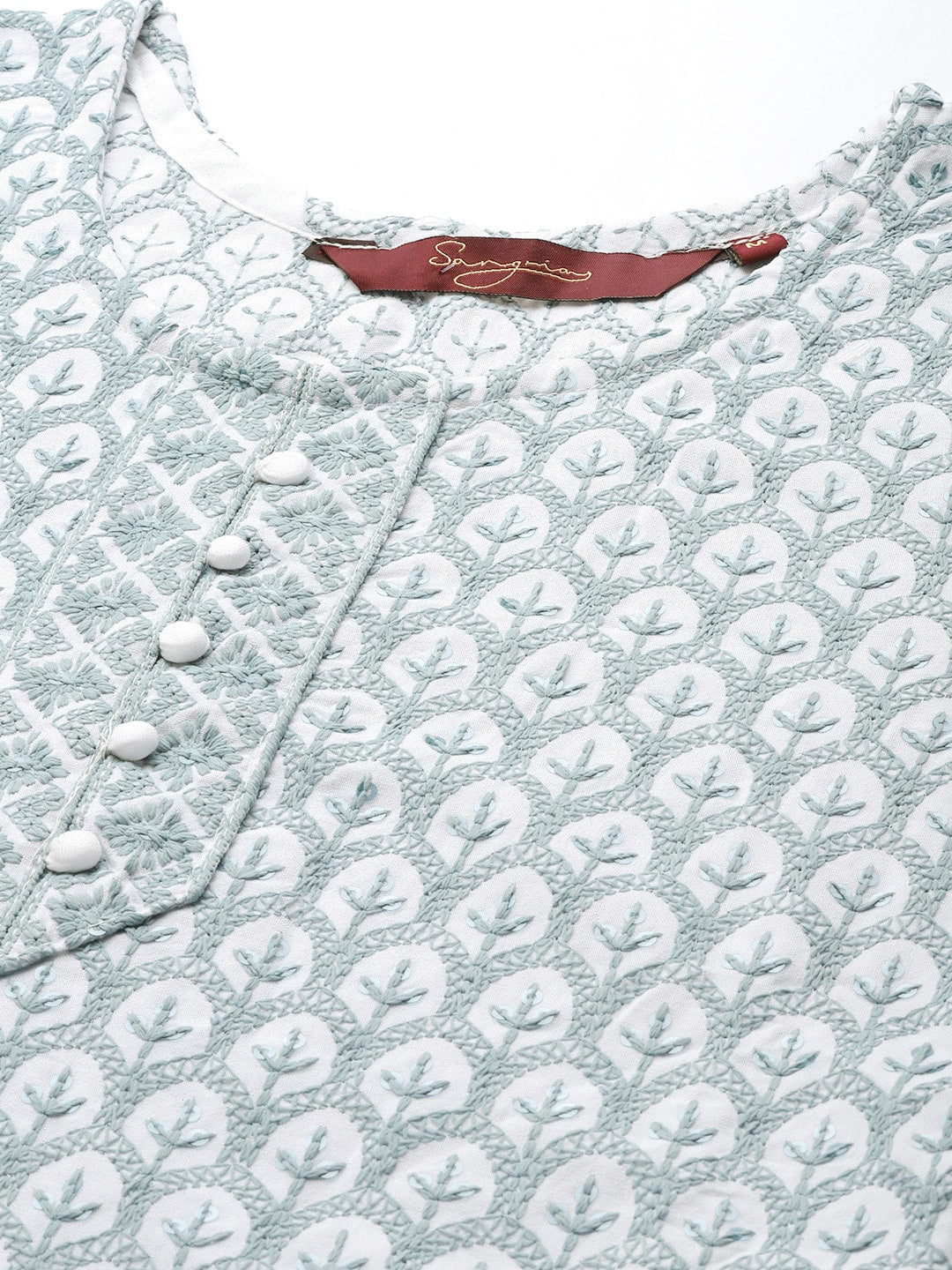 Sangria Women White & Blue Ethnic Motifs Embroidered Thread Work Kurta - Distacart