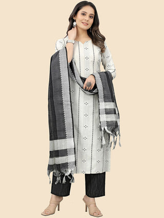 Kalini Ethnic Motifs Printed Thread Work Pure Cotton Kurta with Trousers & With Dupatta - Distacart