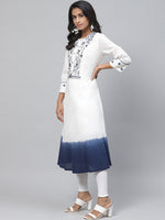Thumbnail for Biba Women White & Navy Blue Yoke Design Dyed A-Line Kurta - Distacart