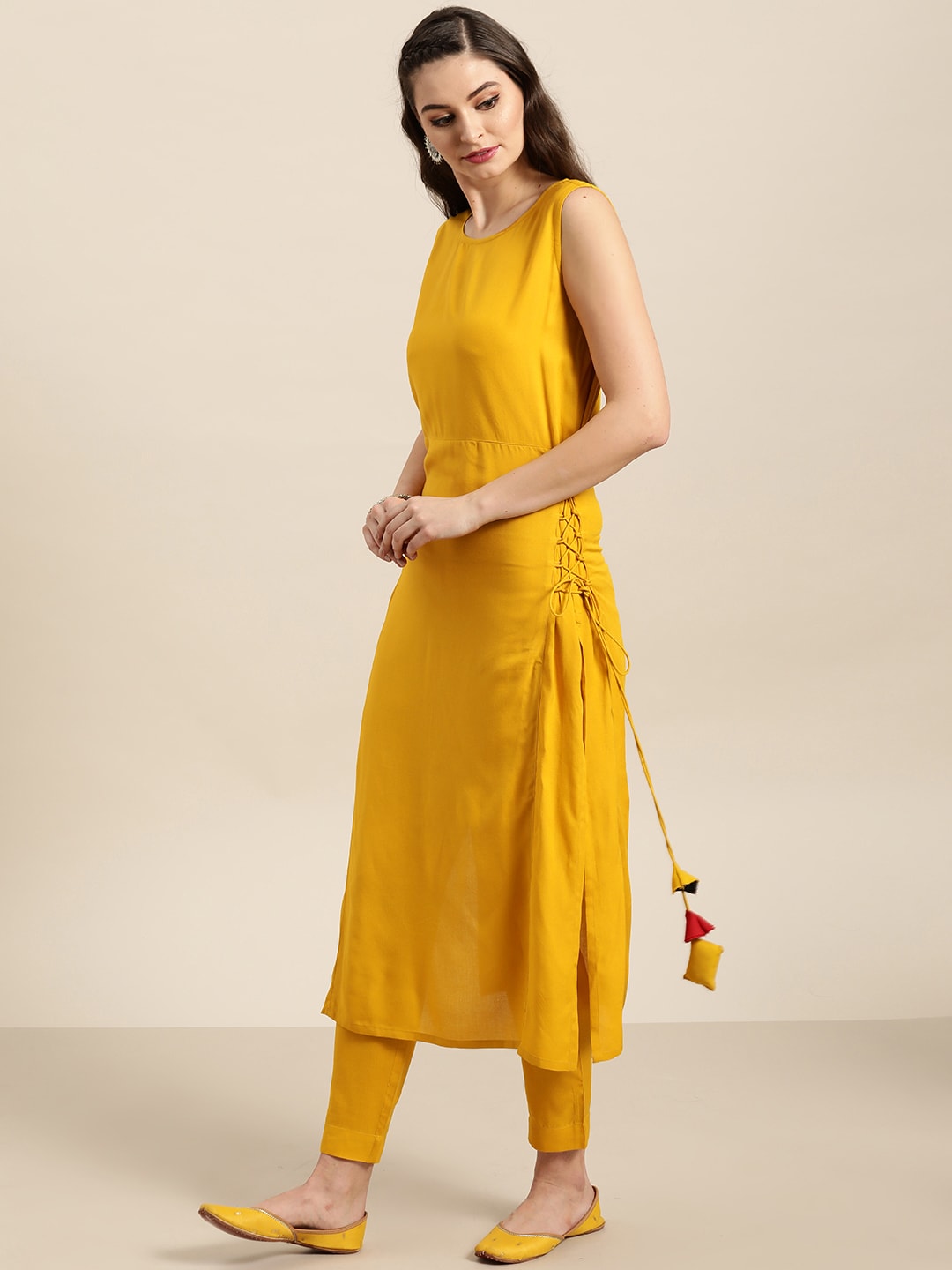 Sangria Women Yellow Solid Straight Kurta - Distacart