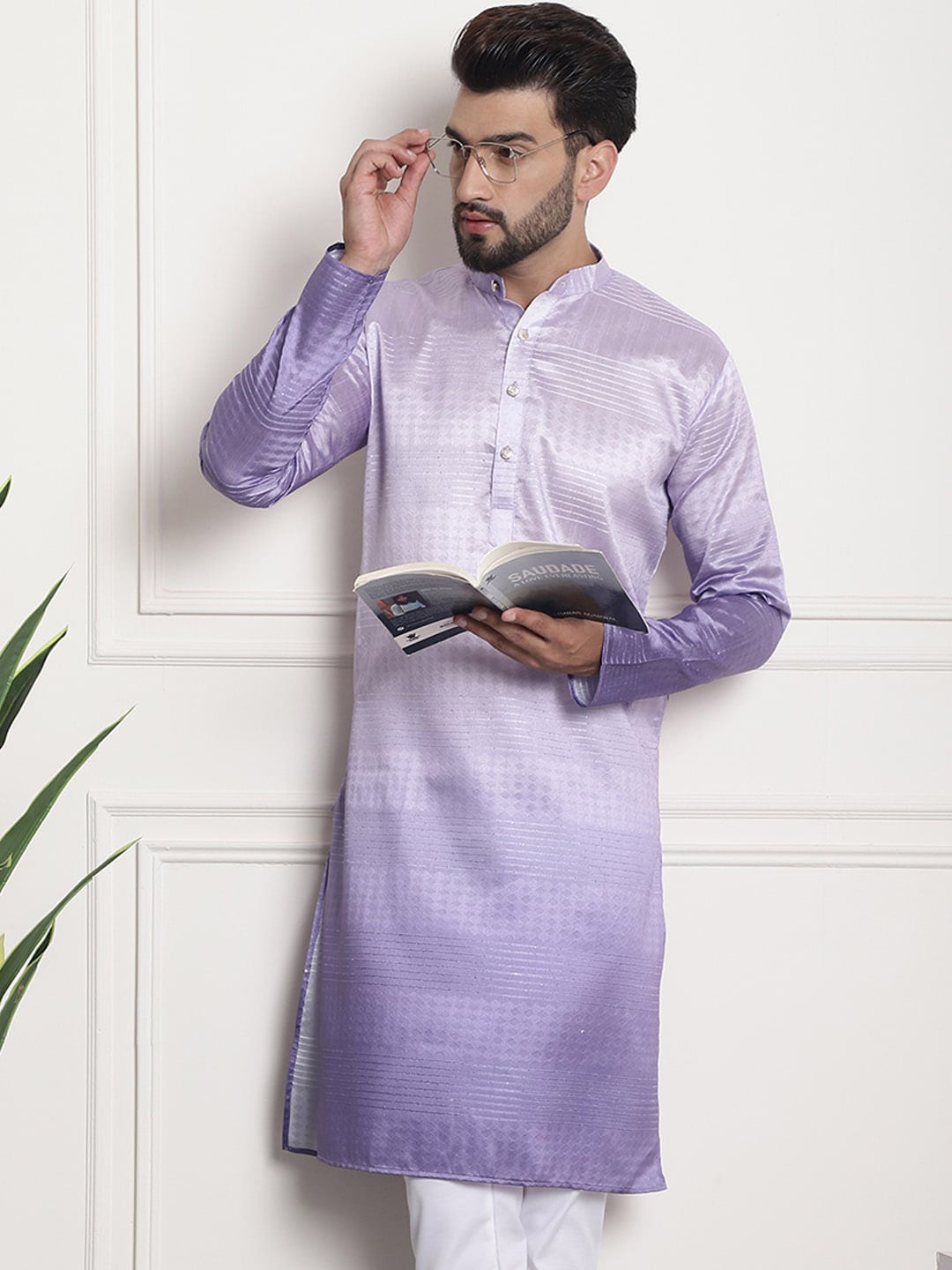 Sojanya Woven Design Mandarin Collar Silk Cotton Kurta - Distacart