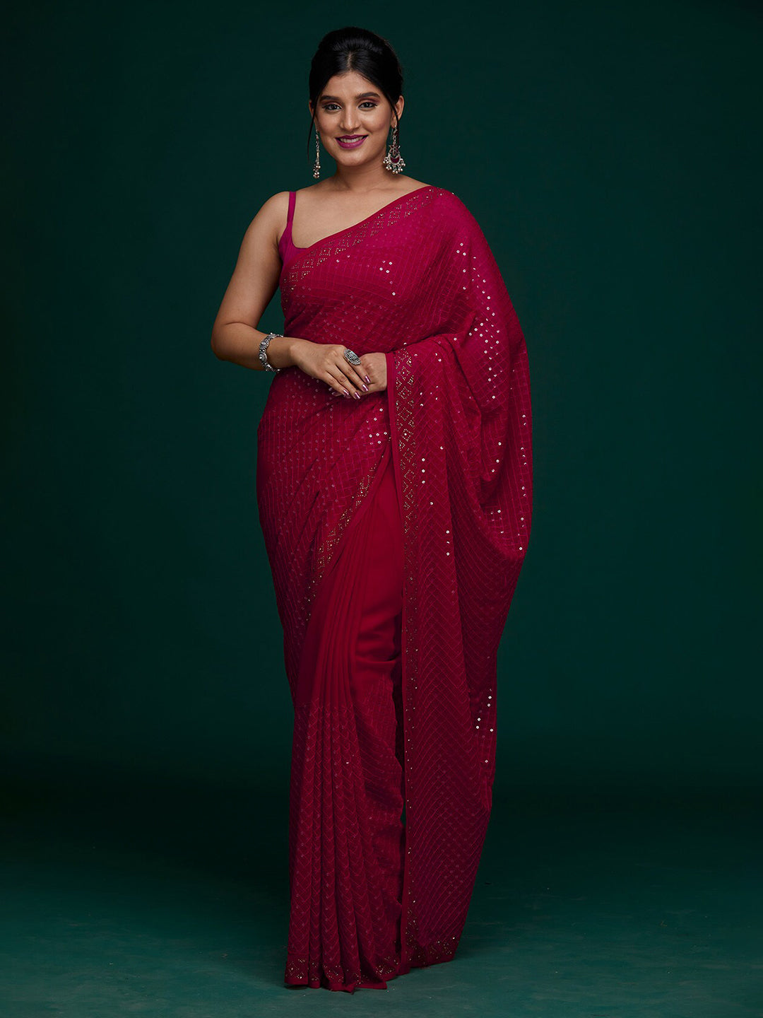 Koskii Red Embellished Sequinned Saree - Distacart
