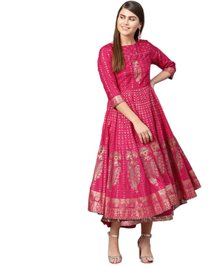Juniper Women Fuchsia Shantoon Printed Layered Dress - Distacart