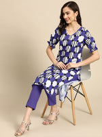 Thumbnail for Sangria Women Purple Printed Kurta with Trousers - Distacart