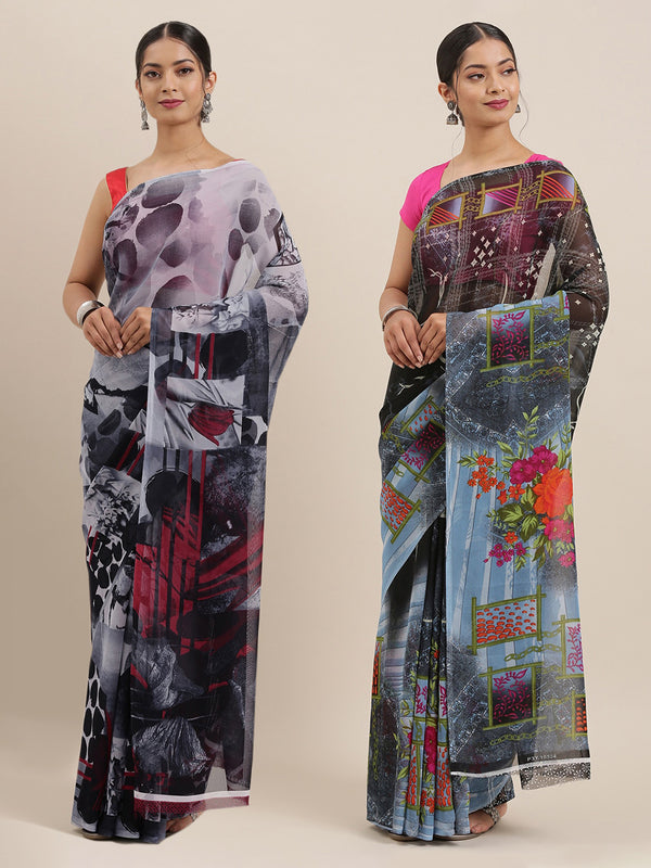 Kalini Pack Of 2 Printed Poly Georgette Sarees - Distacart