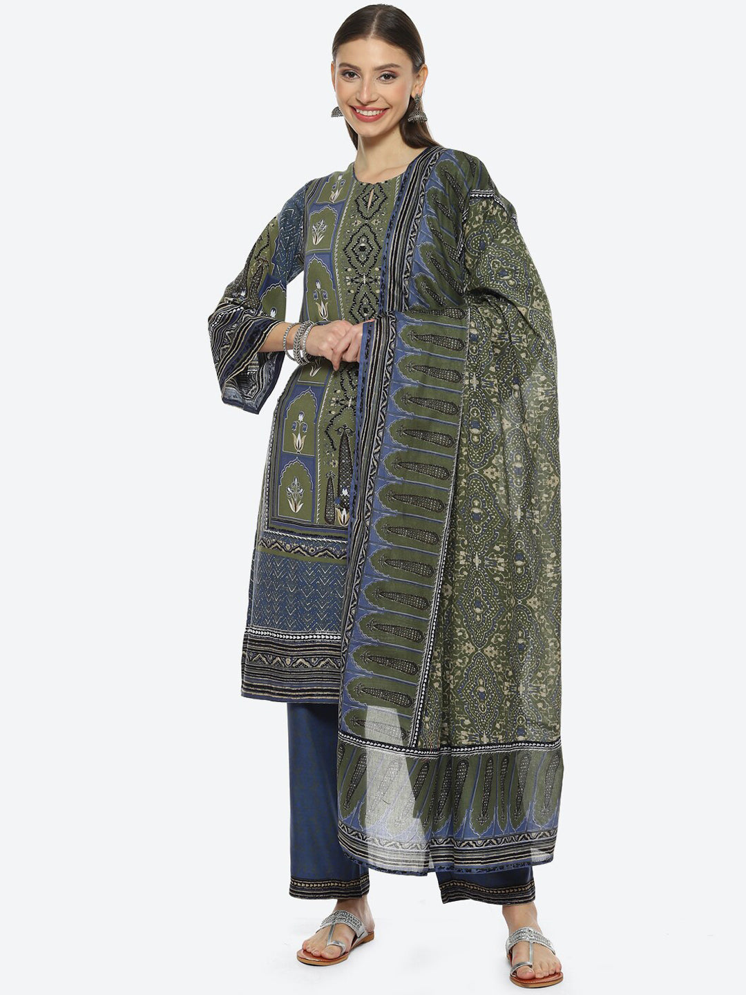 Biba Women Floral Printed Kurta with Palazzos & With Dupatta - Distacart