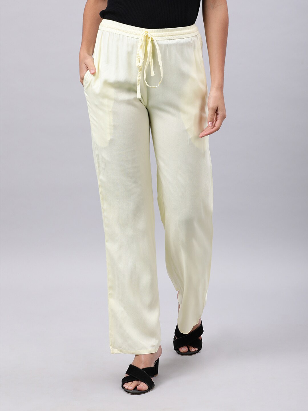 Souchii Cream-Coloured Liva Palazzos - Distacart