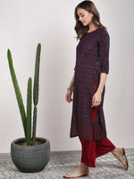 Thumbnail for Sangria Women Blue Geometric Printed Straight Kurta - Distacart