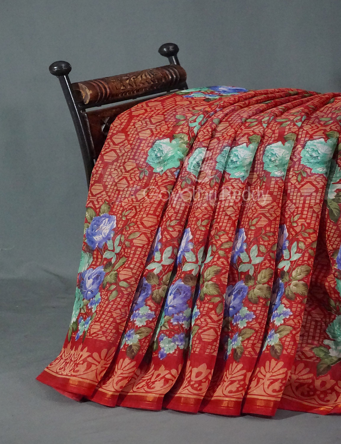 Shades of Tomato Mix Orange Colour Floral Design Semi Chanderi Saree By Gayathri Reddy Designer Studio - Distacart