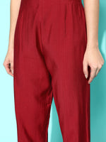 Thumbnail for Sangria Women Maroon Ethnic Motifs Embroidered Thread Work Kurta With Trousers & Dupatta - Distacart
