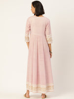Thumbnail for HERE&NOW Women White And Pink Polka Dot Print Cotton Anarkali Kurta With Dupatta - Distacart
