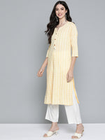 Thumbnail for HERE&NOW Women Yellow & Off-White Printed Regular Kurta with Palazzos - Distacart