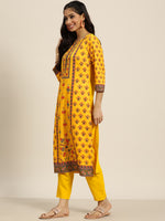 Thumbnail for Sangria Women Yellow Ethnic Motifs Printed Kurta with Trousers - Distacart